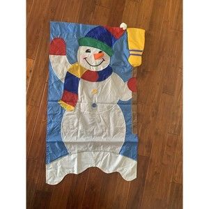 Vintage 1996 Windsport Snowman Puffy Broom Heavy Nylon Applique 28x53 Fancy Flag